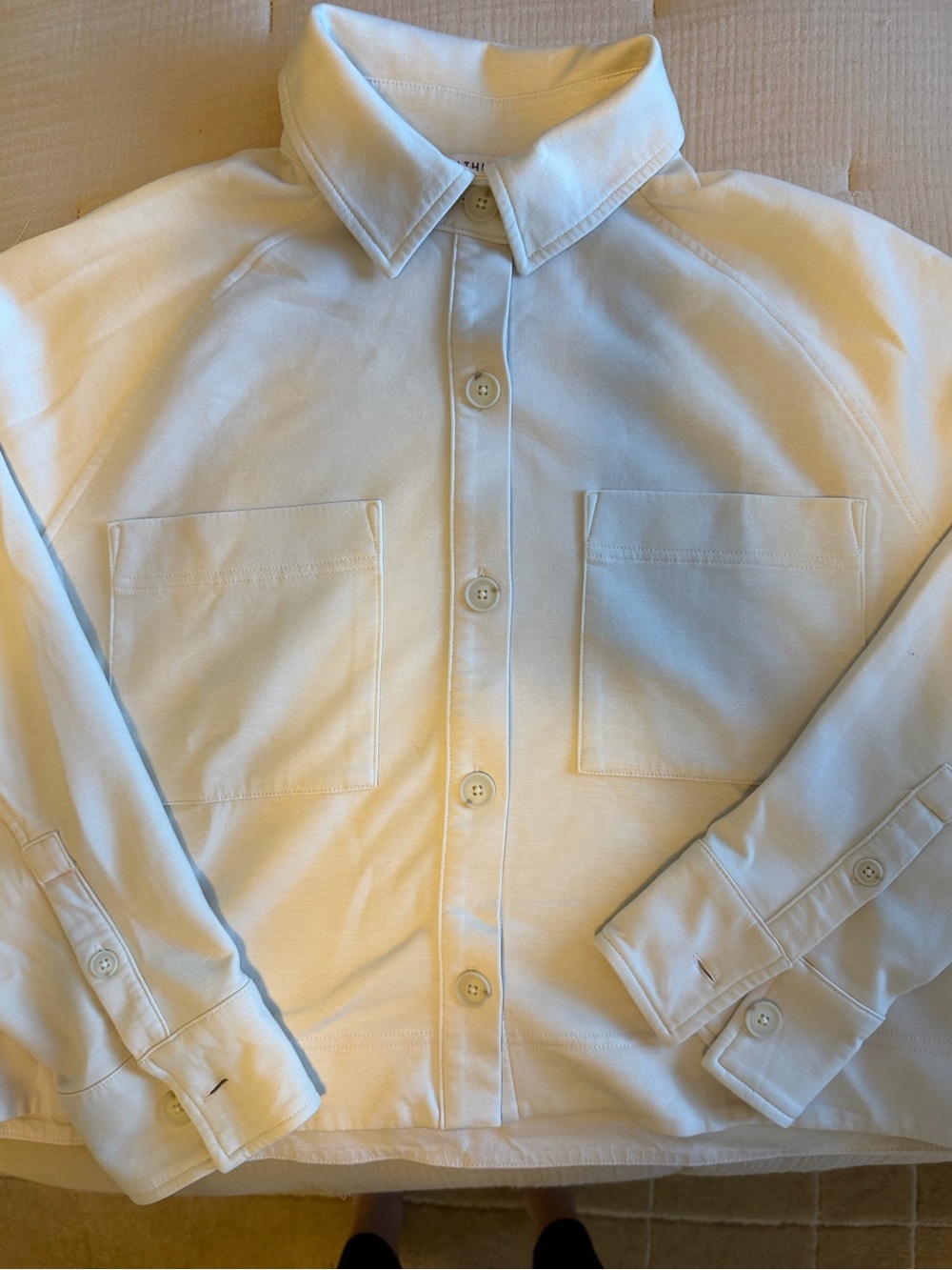 Athleta Cream Button-Up Sweatshirt Jacket